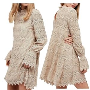 FREE PEOPLE Beige Simone Crochet Lace Shift Mini Dress Large